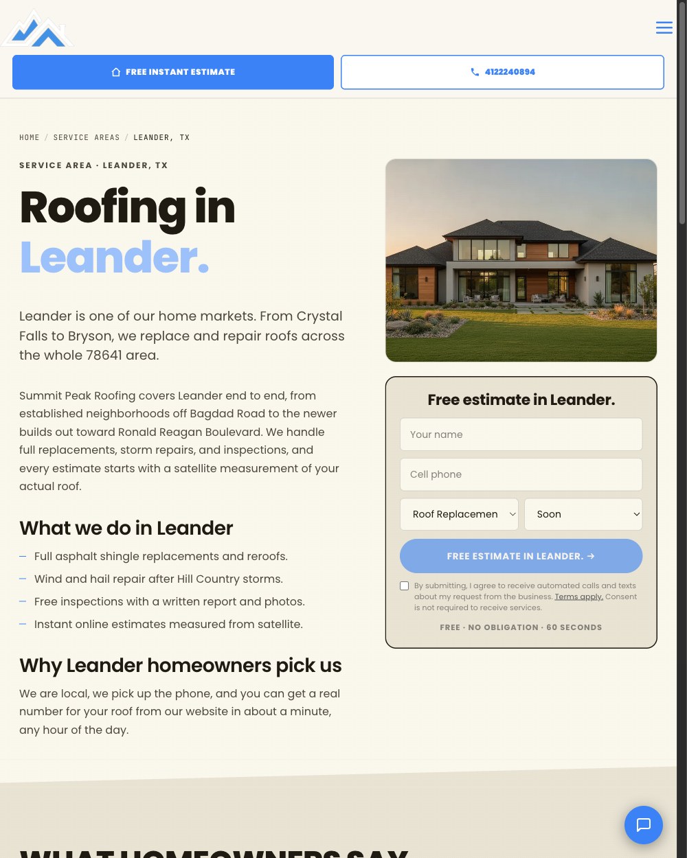 Service-area page of a Base Layer website