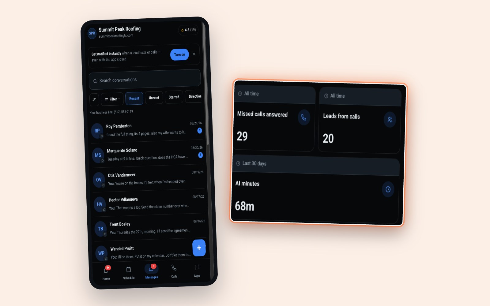 AI call summaries and lead texts